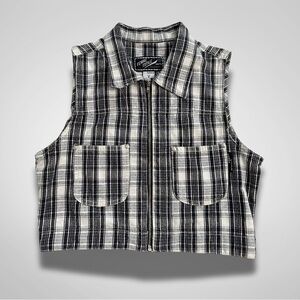 Vintage 90s Femme Fatale Plaid Cropped Denim Vest